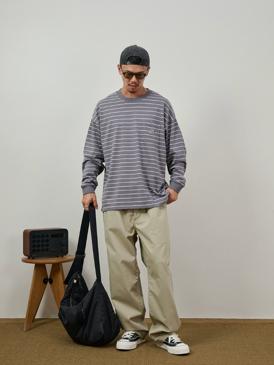 BROSHOOD ボーダー ロングTシャツ MB5338