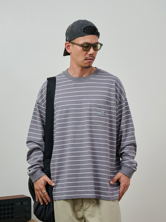 BROSHOOD ボーダー ロングTシャツ MB5338