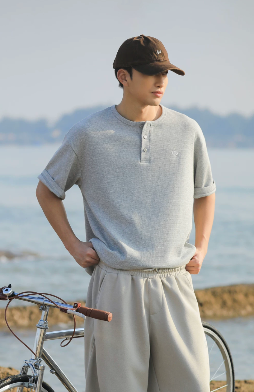 ACTUP ヘンリーネック ワッフルTシャツ MB5158