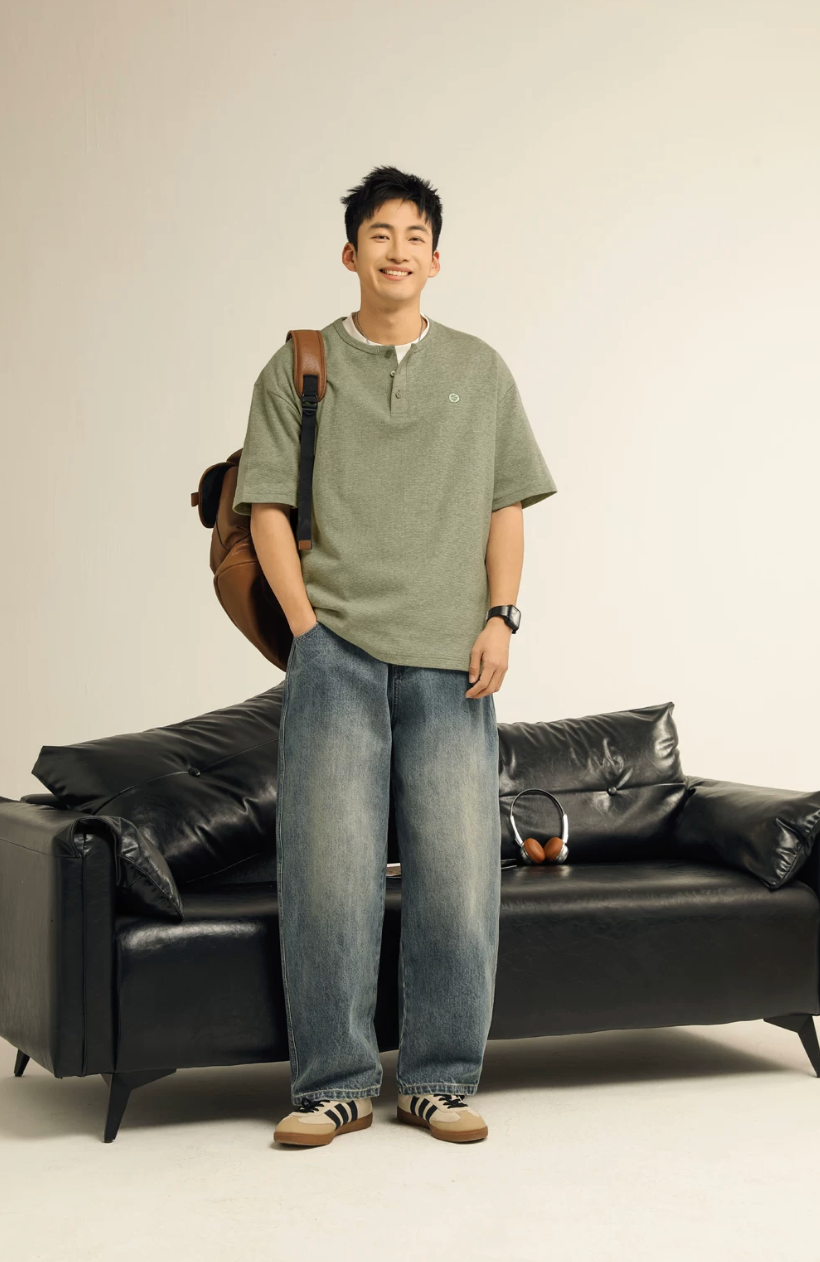 ACTUP ヘンリーネック ワッフルTシャツ MB5158