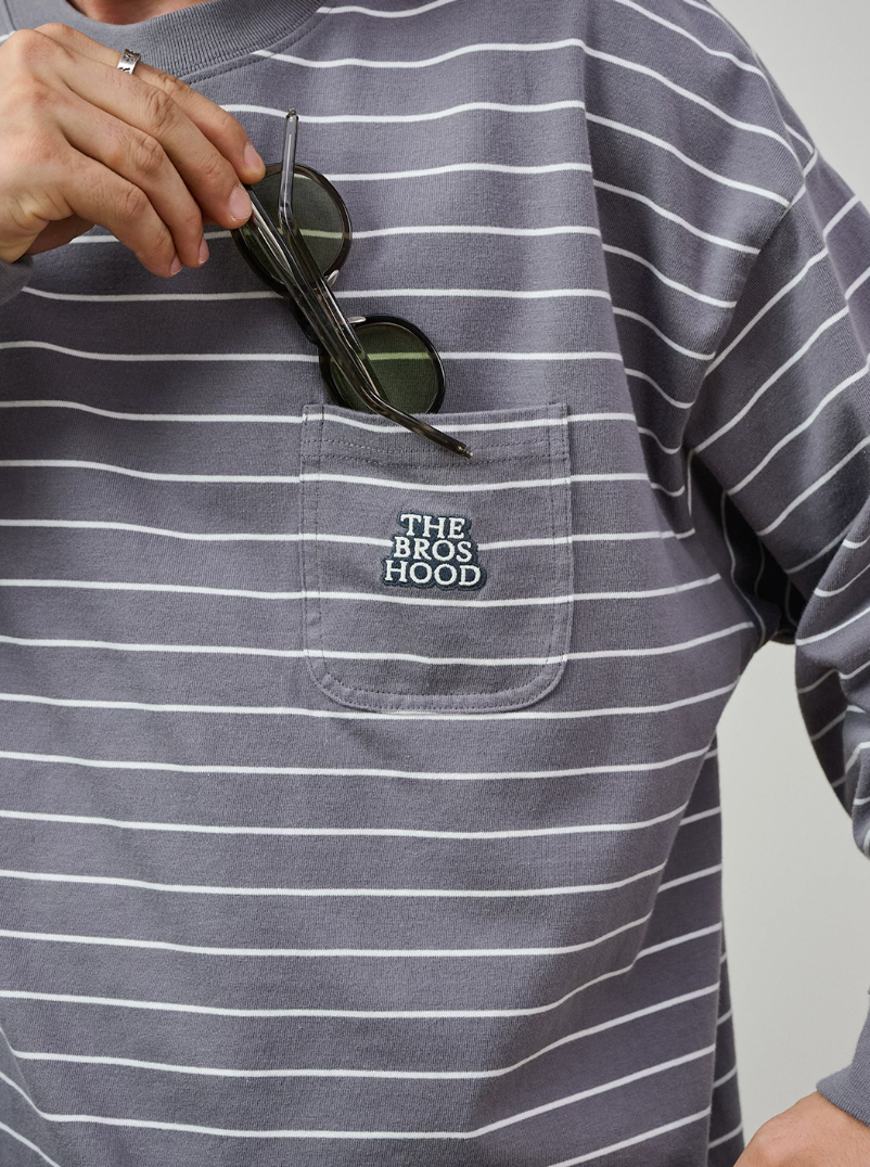 BROSHOOD ボーダー ロングTシャツ MB5338