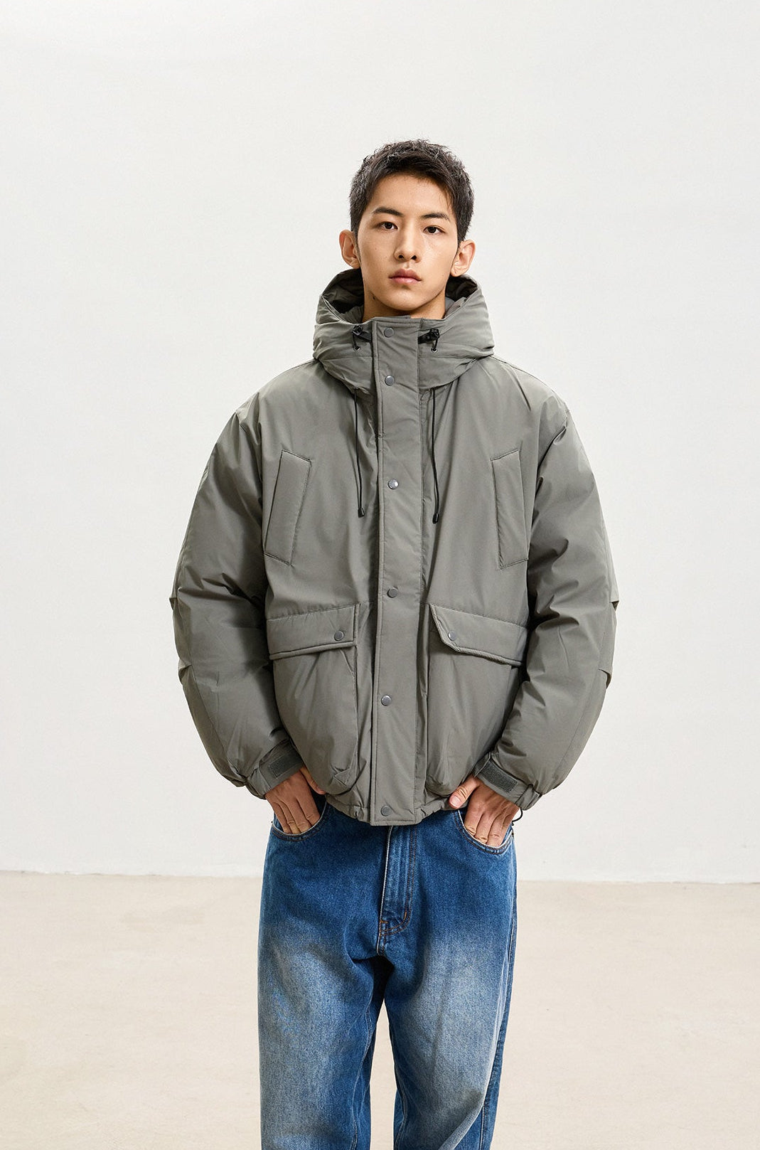 美品 Lサイズ  中綿 ダウンジャケット フード 黒 セール】中綿フードダウンジャケット マウンテンジャケット メンズ