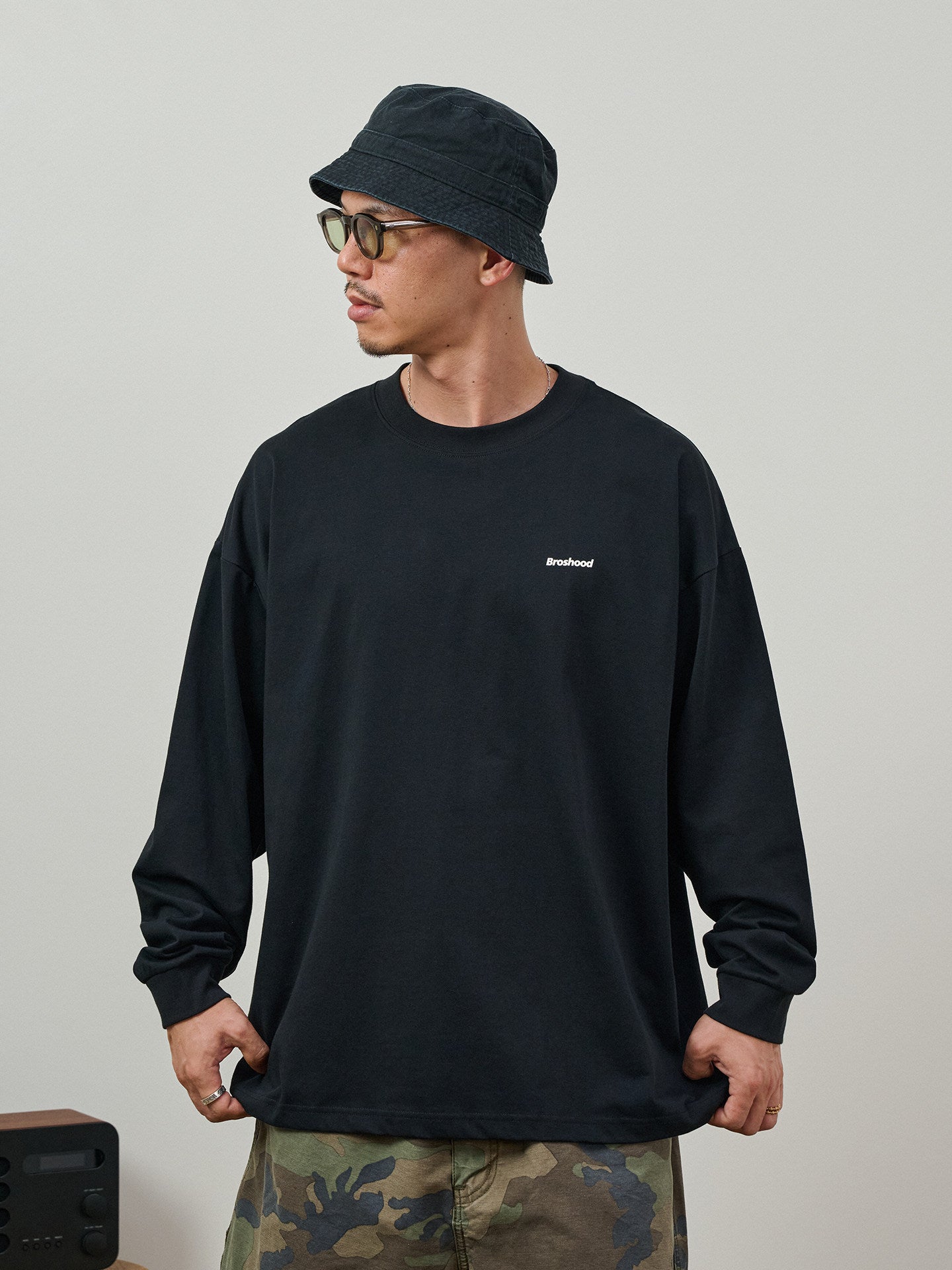 BROSHOOD ワンポイントロゴ ロングTシャツ MB5337